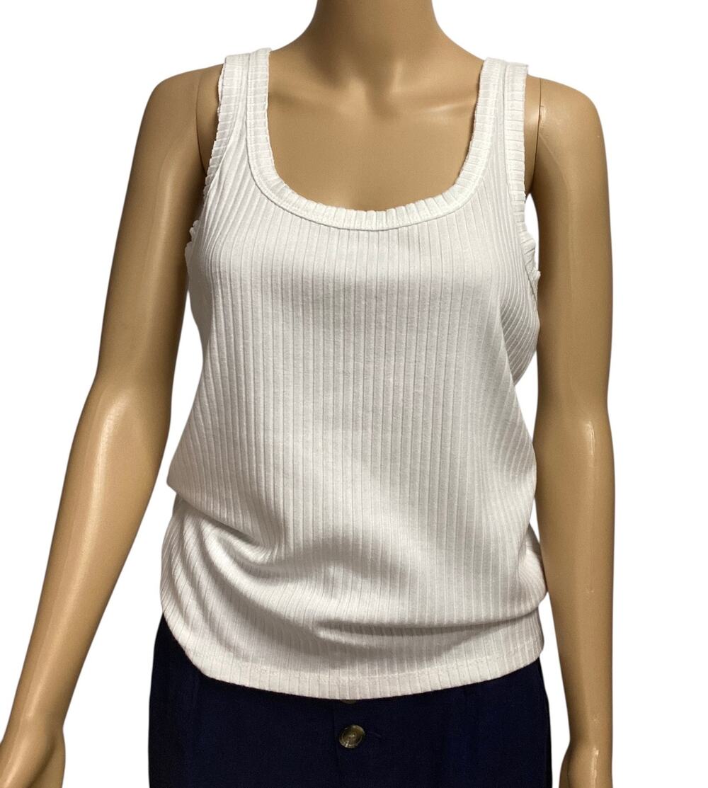 Free People Intimately White Ribbed Tank Top Scoop Neck Wide Strap Cami size L